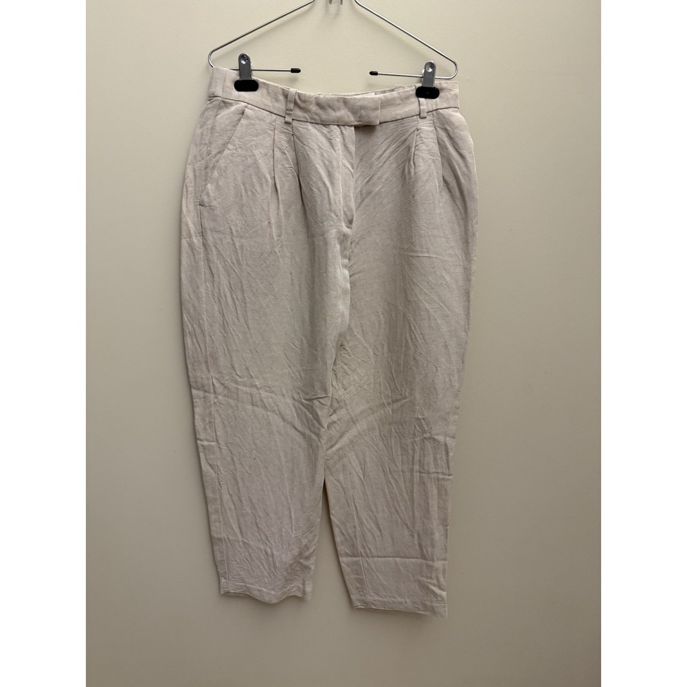 H&M‎ Women's Linen Pants 12 Off White Business Casual Mid-Rise Tapered Leg
